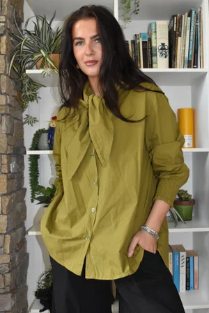 Paloma Tela Neckerchief Blouse Mucky Olive